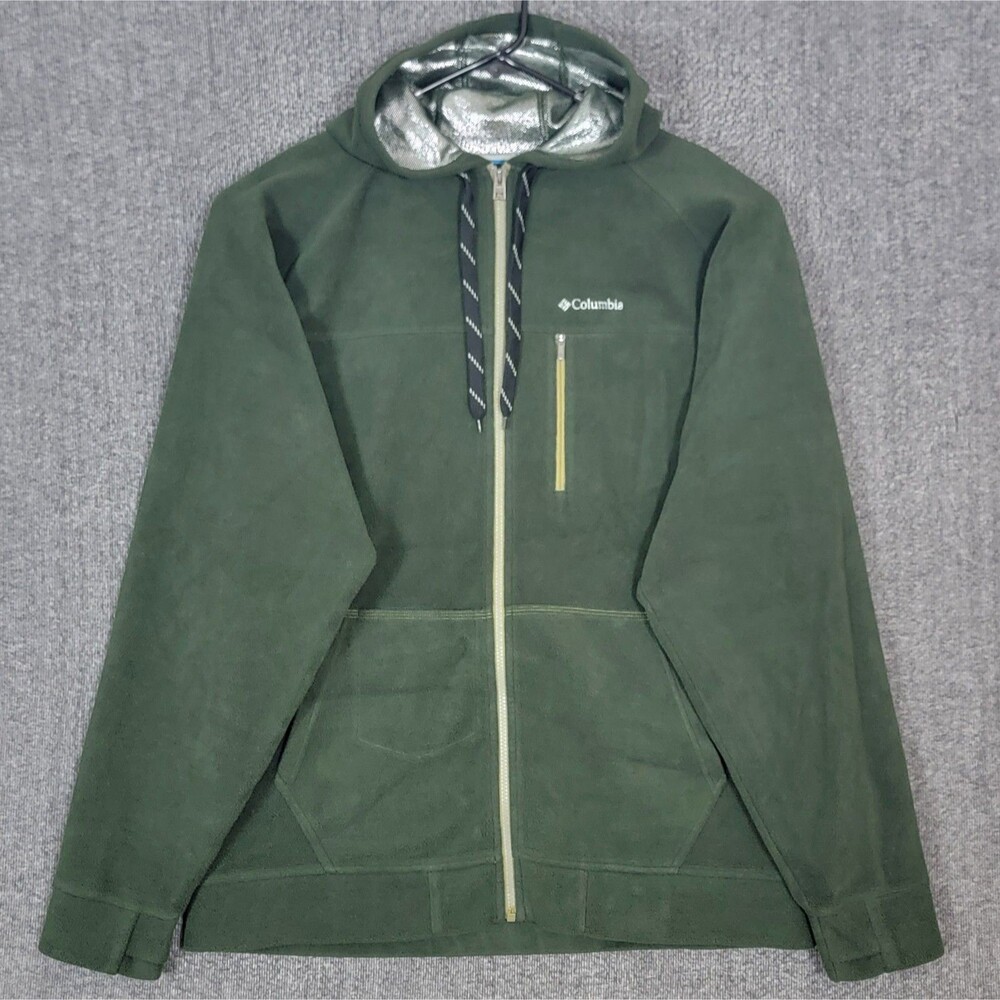 Columbia Jacket Mens XL Olive Green Omni Heat Thermal Comfort Hooded Fleece